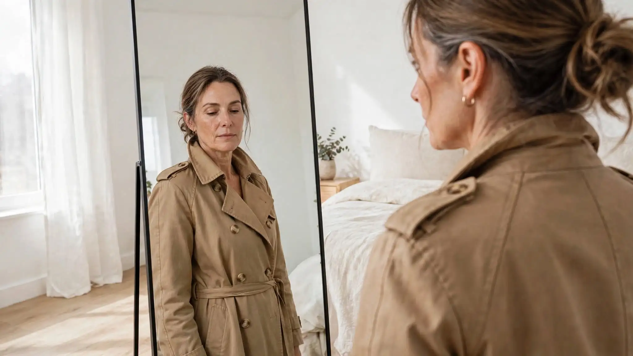 How to Style a Trench Coat Over 40 With Clothes You Already Own 2 Check the shoulder seams in a mirror
