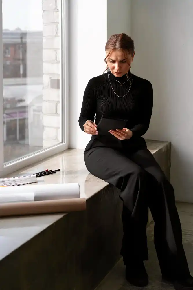 How to Wear All Black Over 40 Without Looking Severe 2 Photograph your current all-black outfit in window light