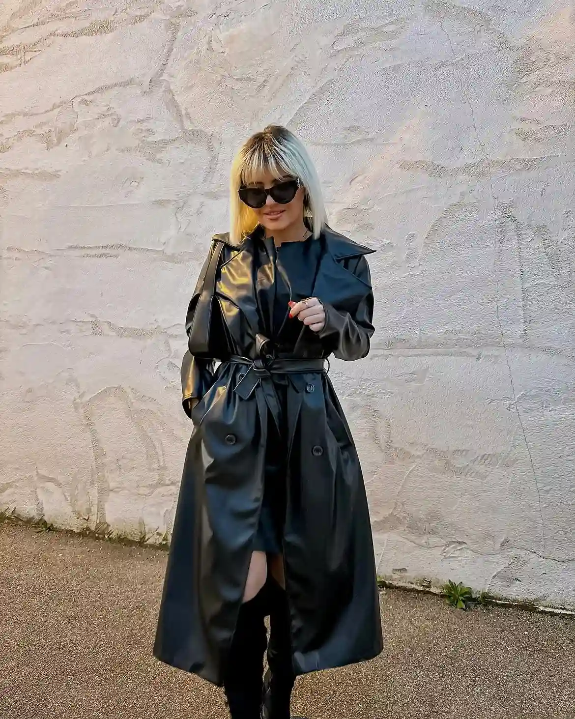 17 Leather Outfits Over 40 (Not Costumey) 5 4. Long Leather Trench Coat with Belted Waist