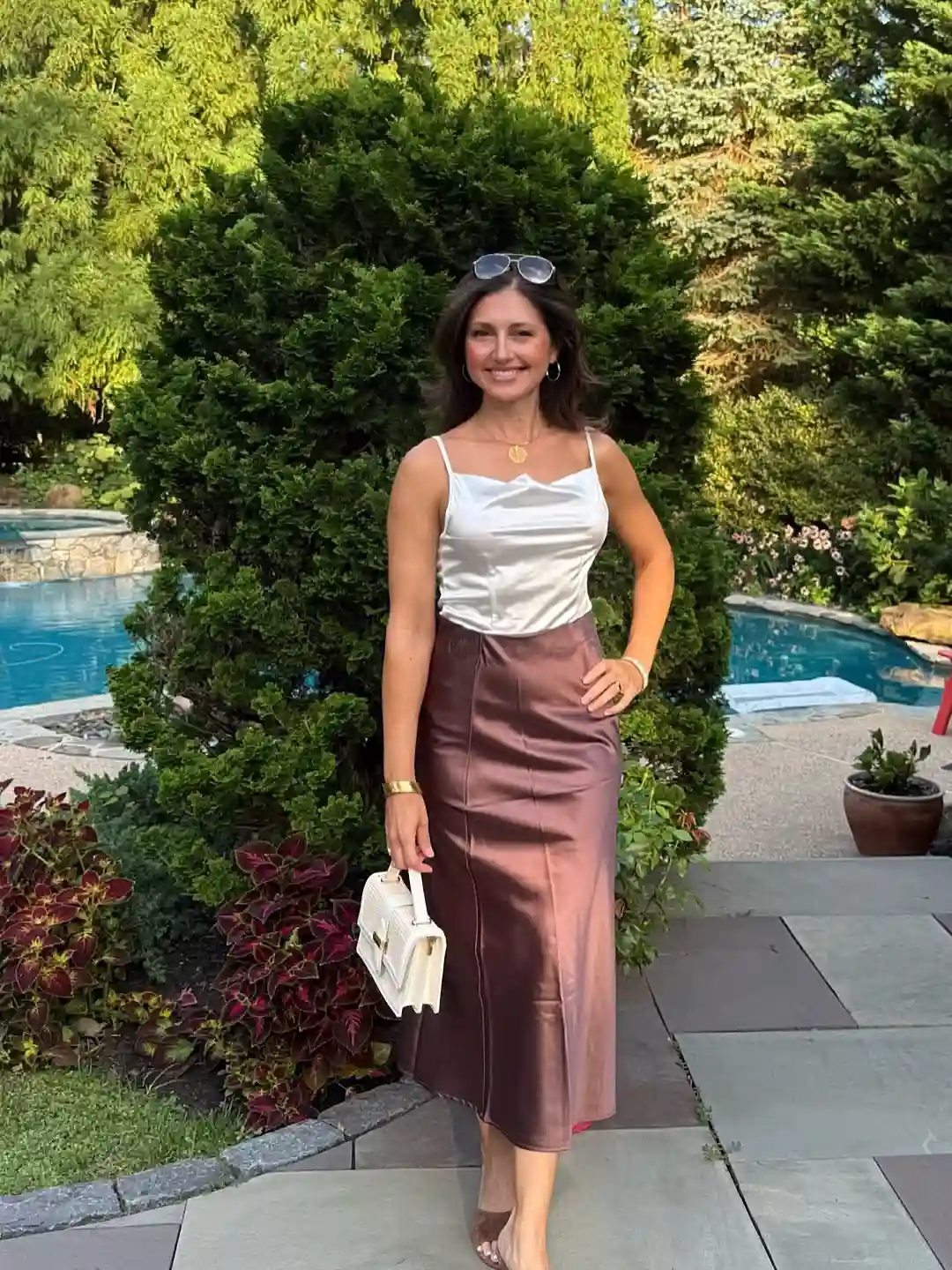 15. Mocha Satin Skirt With an Ivory Cami