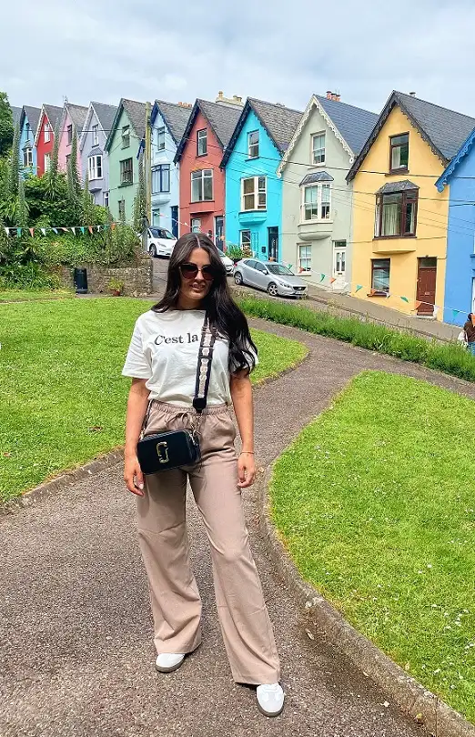 Graphic Tee With Taupe Drawstring Trousers
