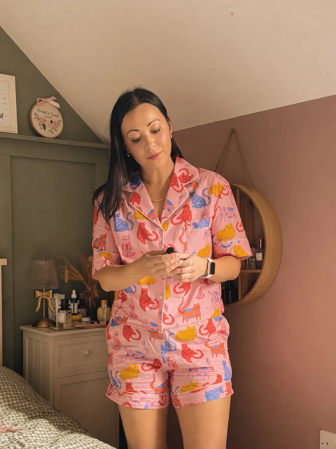 Elevated Pajamas for Women Over 40: 10 Sets You Can Answer the Door In 9 8. Playful Cat Print Pajama Short Set