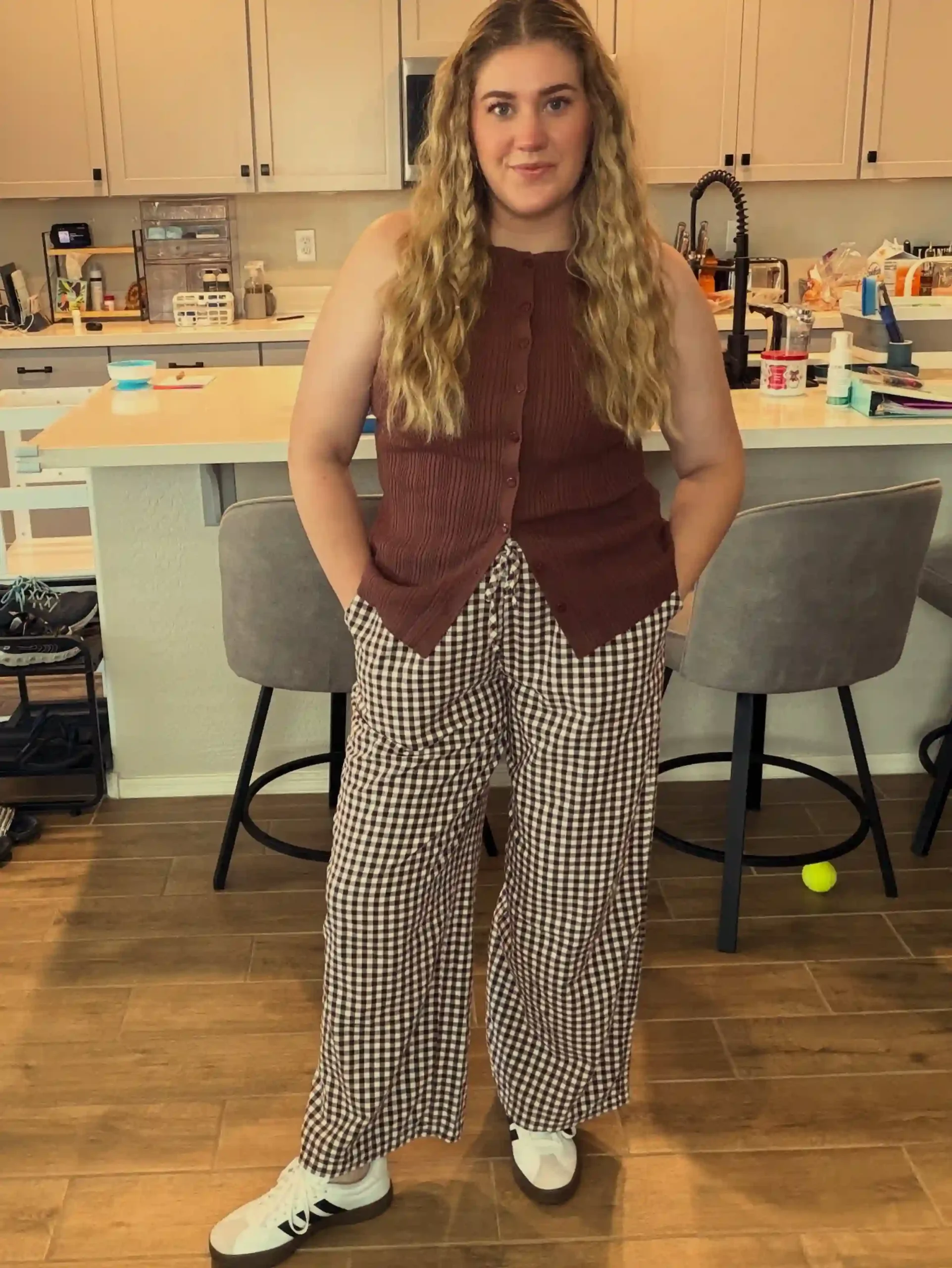 6. Button Front Vest with Gingham Pants