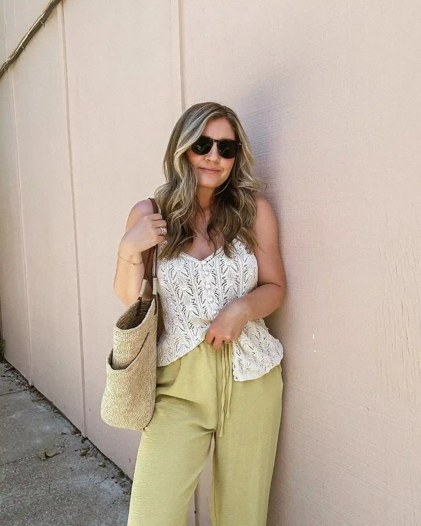 13. Pistachio Drawstring Pants With a Crochet Cami