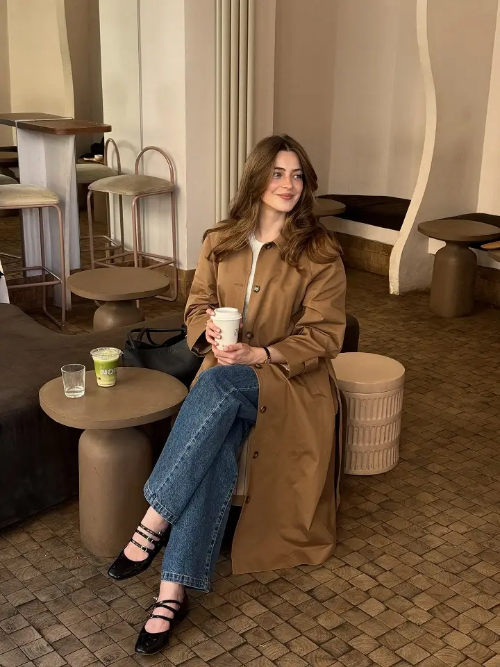 Classic Belted Trench With Cognac Knee Boots