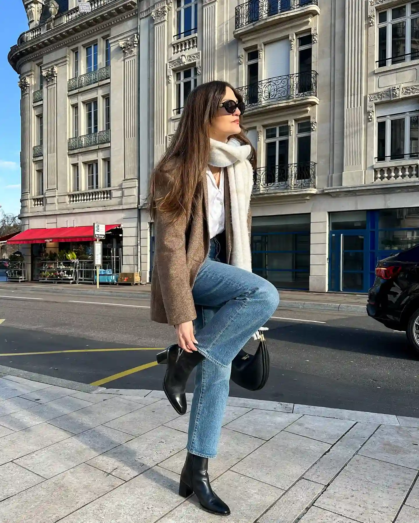 20 Ankle Boot Outfits for Women Over 40 6 5. Brown Blazer with Black Ankle Boots