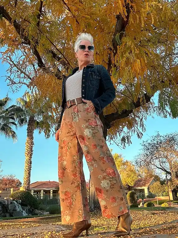 Floral Wide Leg Trousers With a Denim Jacket
