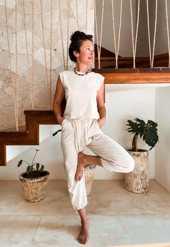 Natural Cotton Sleeveless Top and Drawstring Pants