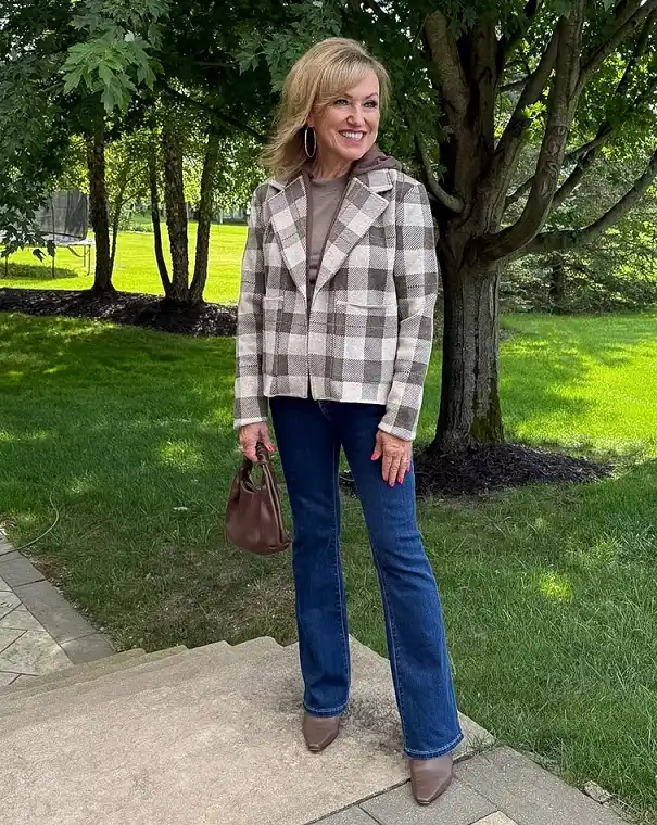 Buffalo Check Jacket Layered Over a Hoodie