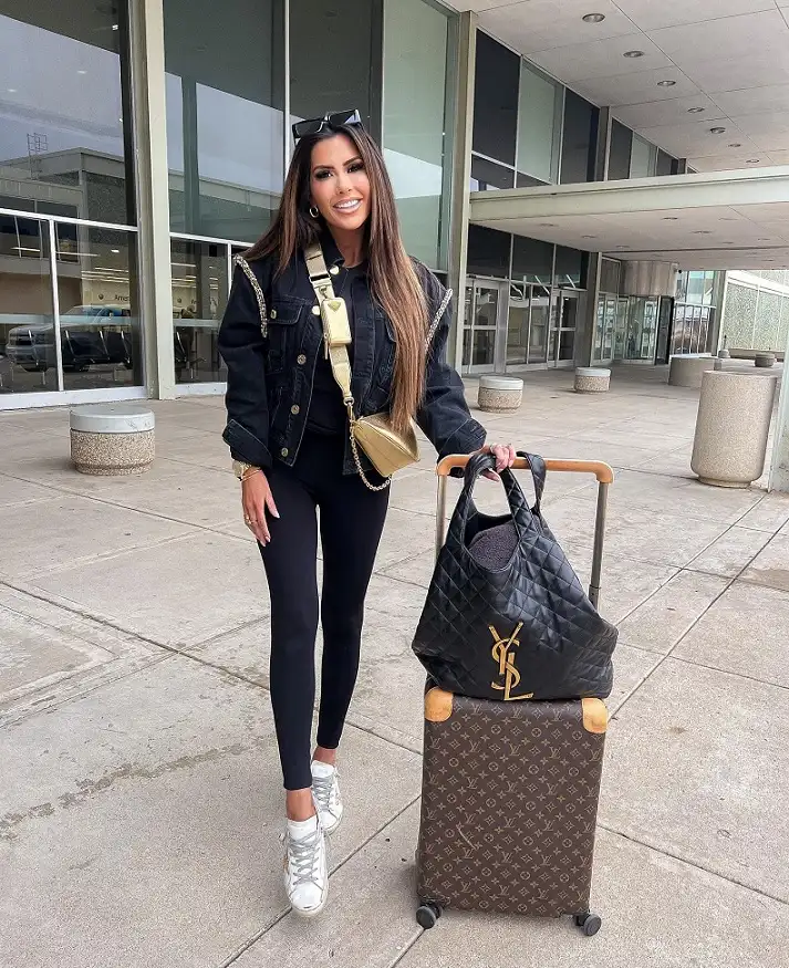 Black Leggings with an Embellished Denim Jacket