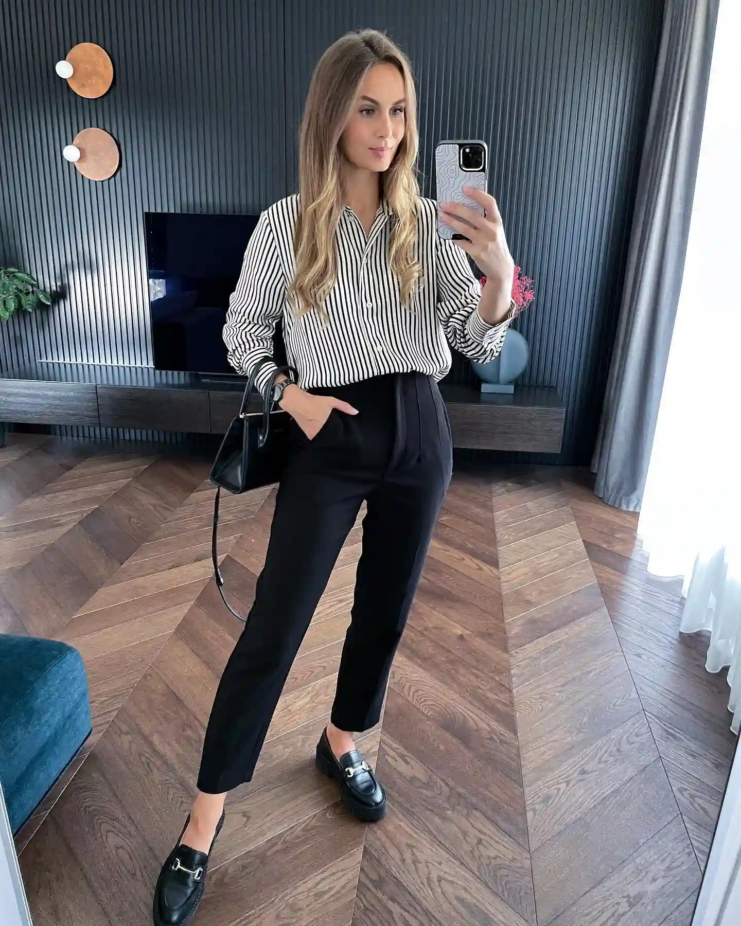 1. Striped Shirt and Tailored Trousers