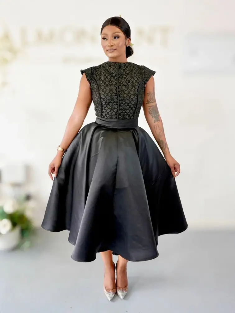 Lace Bodice and Full Satin Skirt, Toned Down for Mourning