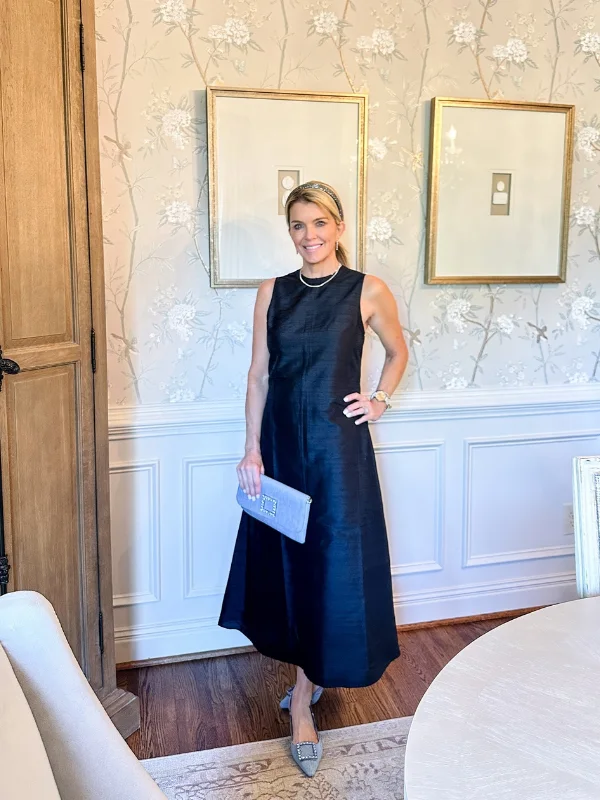 17 Fall Wedding Guest Dresses Over 40 That Look Expensive 10 9. Navy Silk Shantung A Line Midi