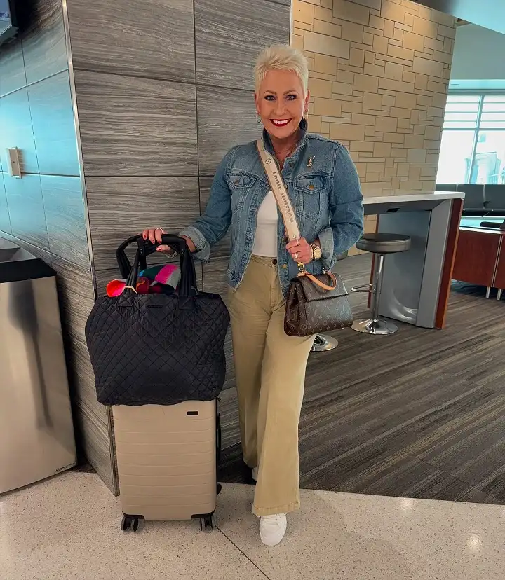 Denim Jacket with Khaki Wide Leg Pants