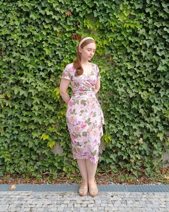 Pink Rose Print Wrap Dress