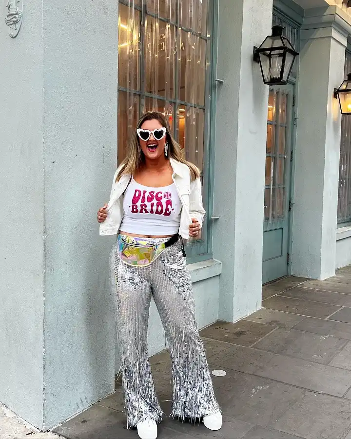 Silver Sequin Flares for a Disco Night