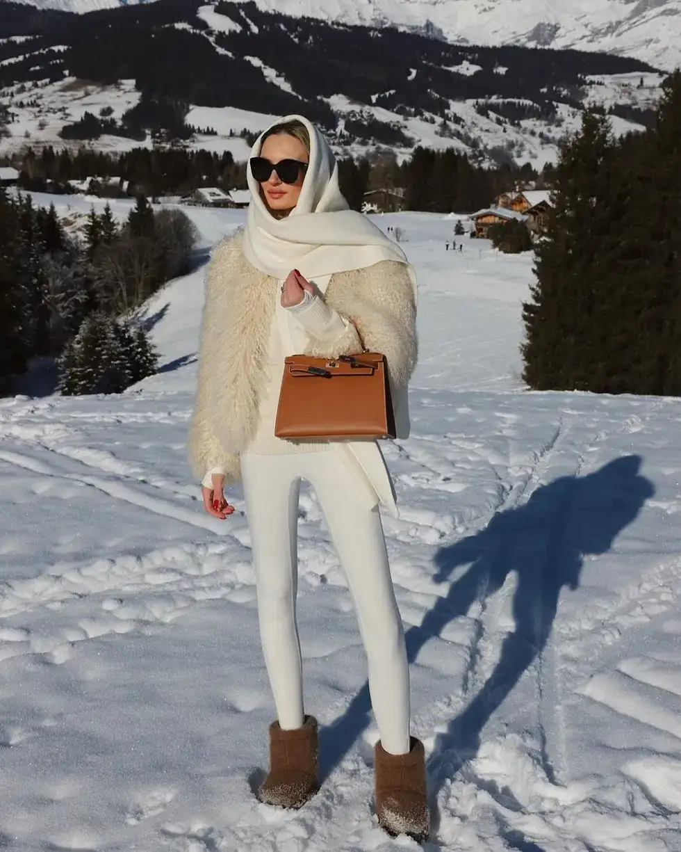 11. All Cream Look With a Wool Head Wrap and Shaggy Jacket