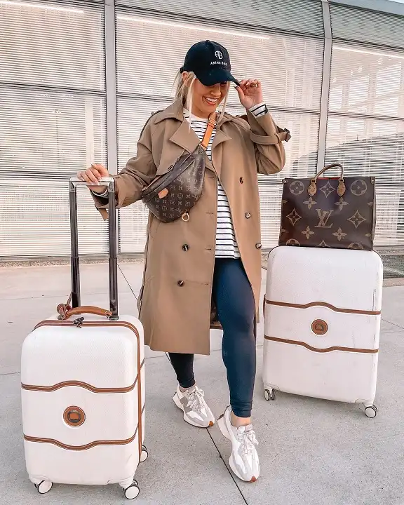 Khaki Trench with a Striped Tee and Leggings