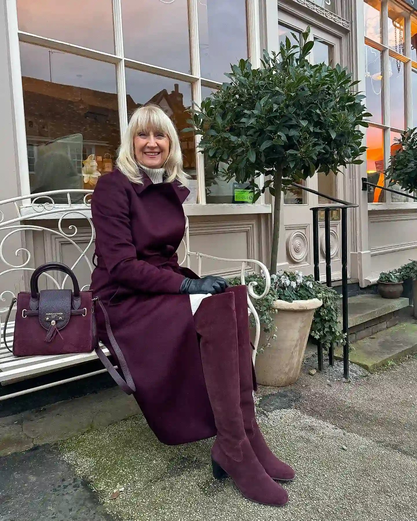5. Plum Wrap Coat with Matching Over the Knee Boots