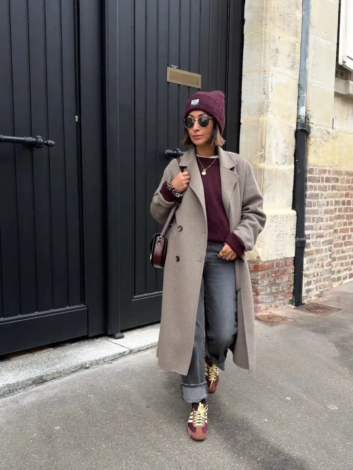 The Mushroom Wool Coat With a Burgundy Color Echo