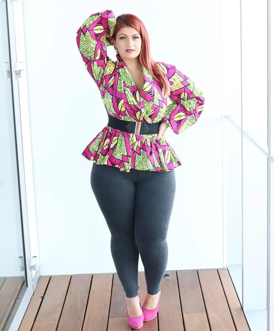 Print Peplum Top with Charcoal Skinny Jeans