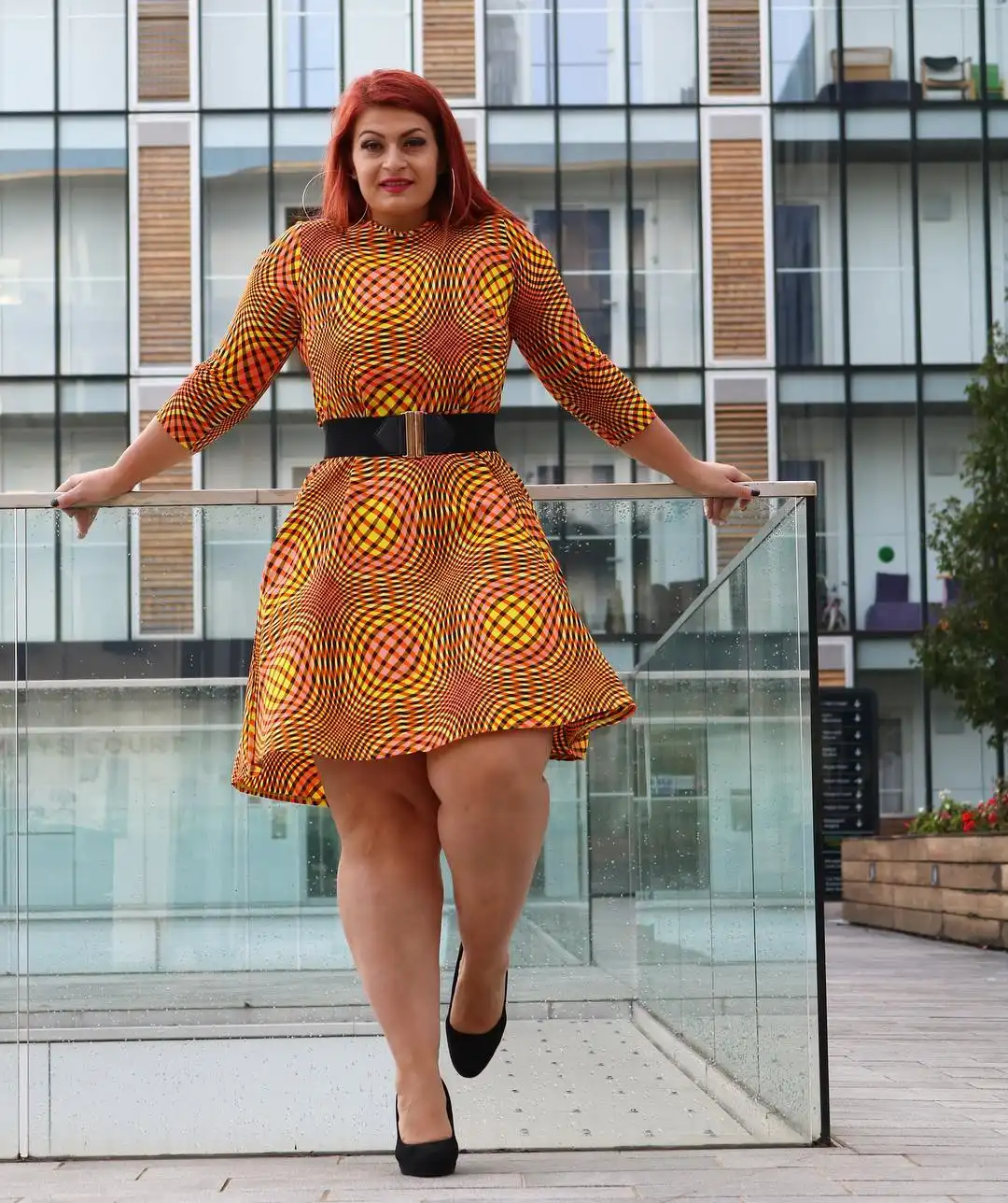 Belted Fit and Flare Dress in a Bold Check