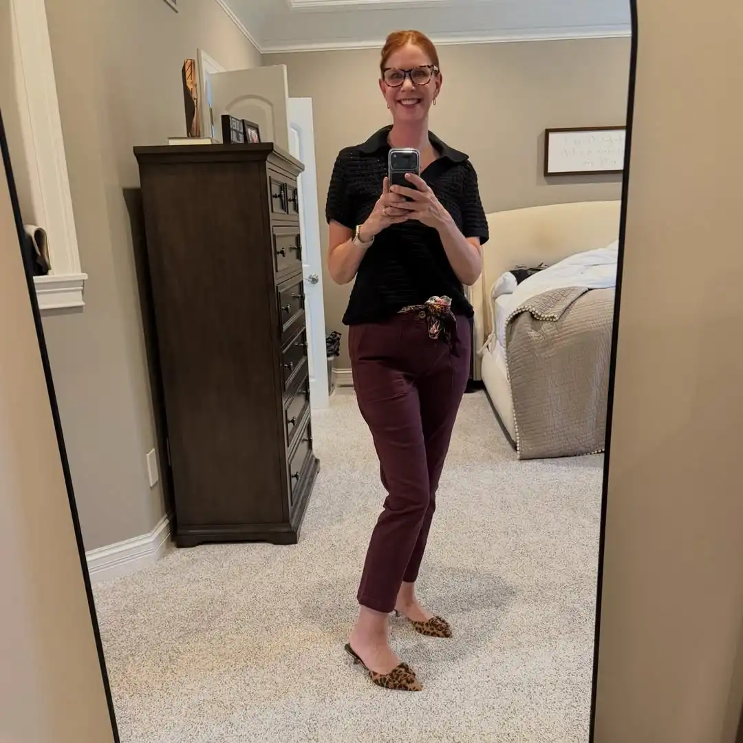 9. Textured Polo and Burgundy Trousers
