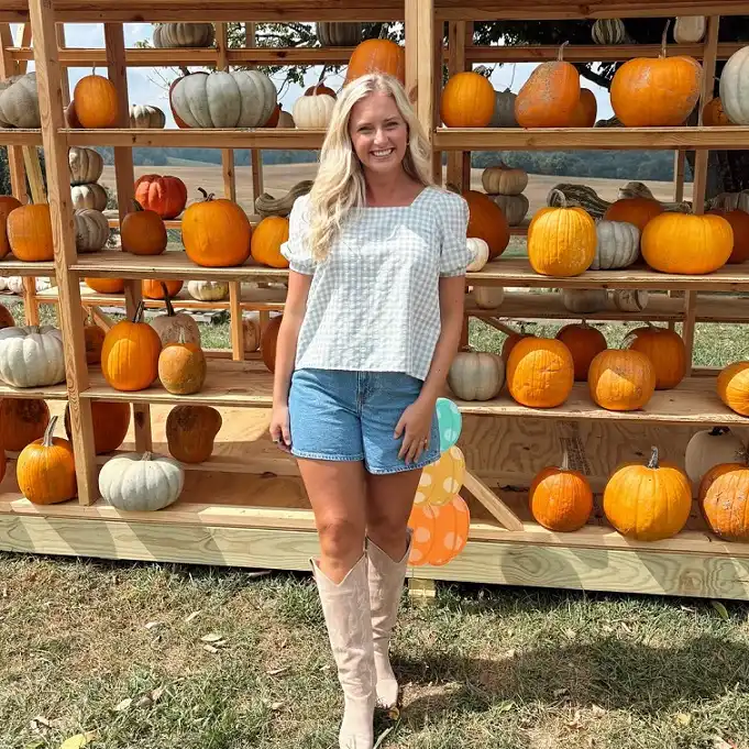 16 Pumpkin Patch Outfits Over 40 That Handle Mud, Hay, and Photos 6 Gingham Top, Denim Shorts, and Tall Cowboy Boots