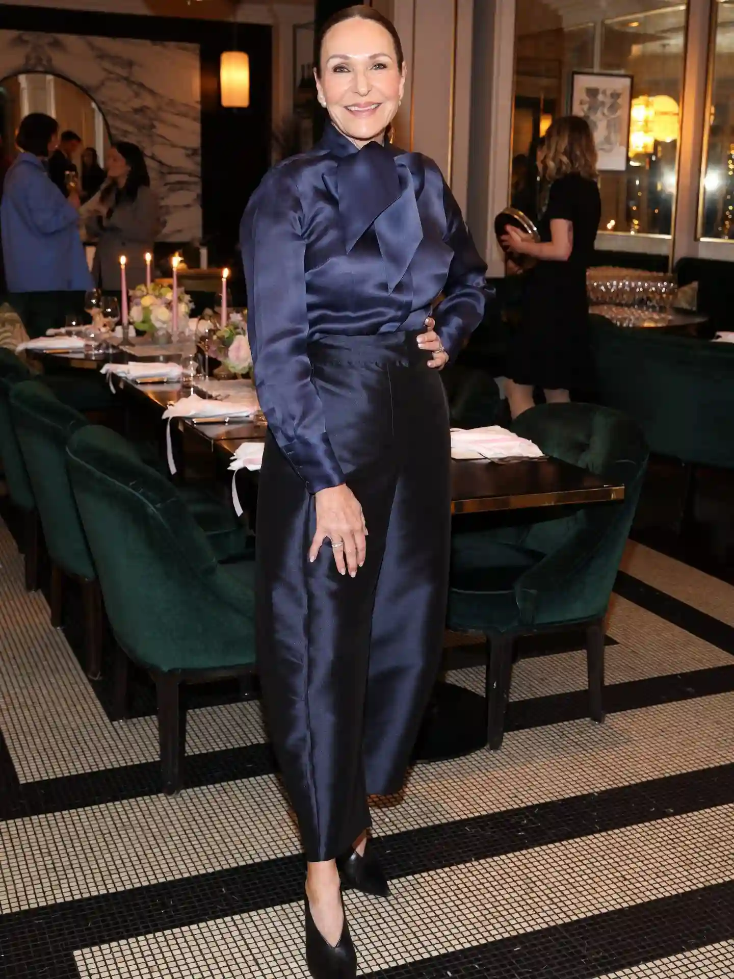 9. Navy Bow Blouse With Matching Wide Pants