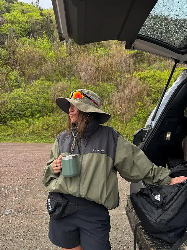 Rain Jacket and Sun Hat for Wet Weather Stops