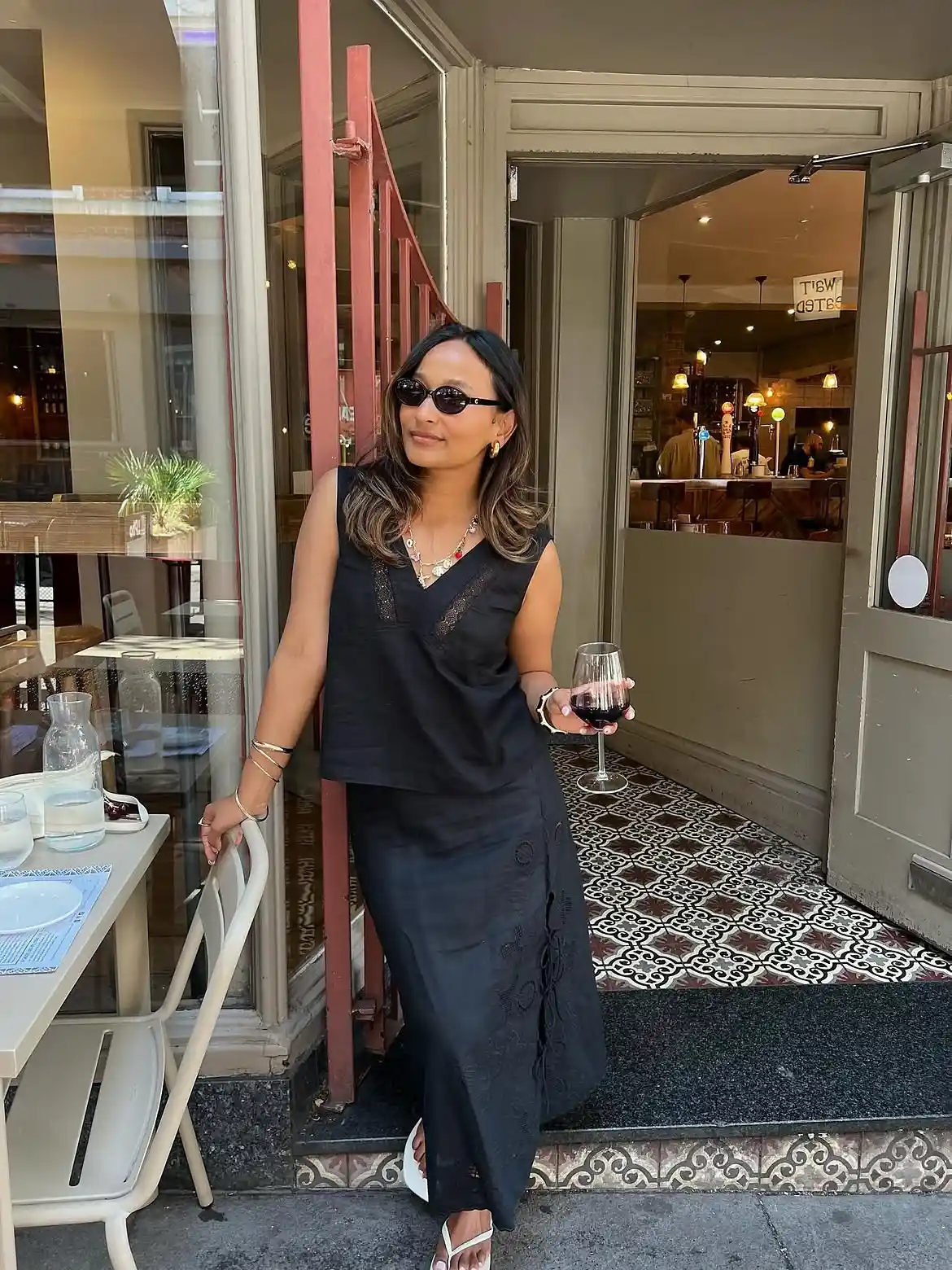 19 Holiday Outfits for Women Over 40 That Work for Parties, Dinners, and Sunny Trips 18 17. Black Linen Look Set With Lace Trim