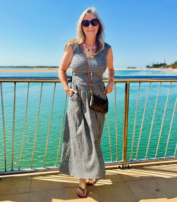 Black Gingham Smocked Maxi Dress With Pockets