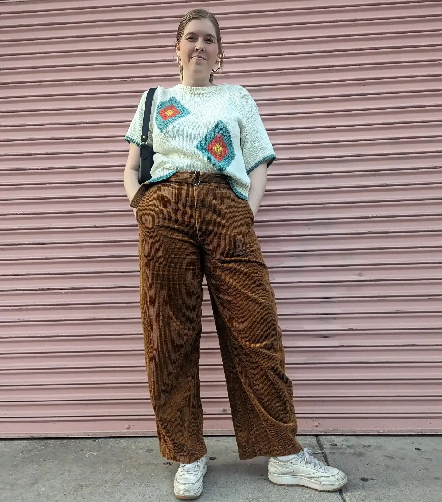 16 Corduroy Outfits for Women Over 40 17 16. Retro Knit Top and Wide Leg Rust Corduroy Pants
