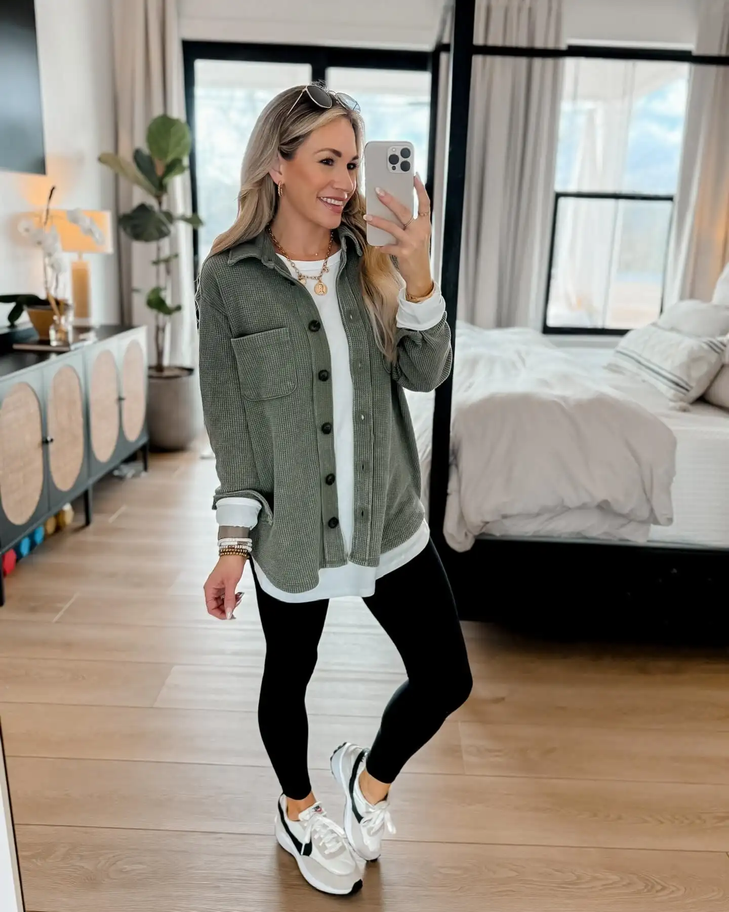 8. Waffle Knit Shacket with Leggings