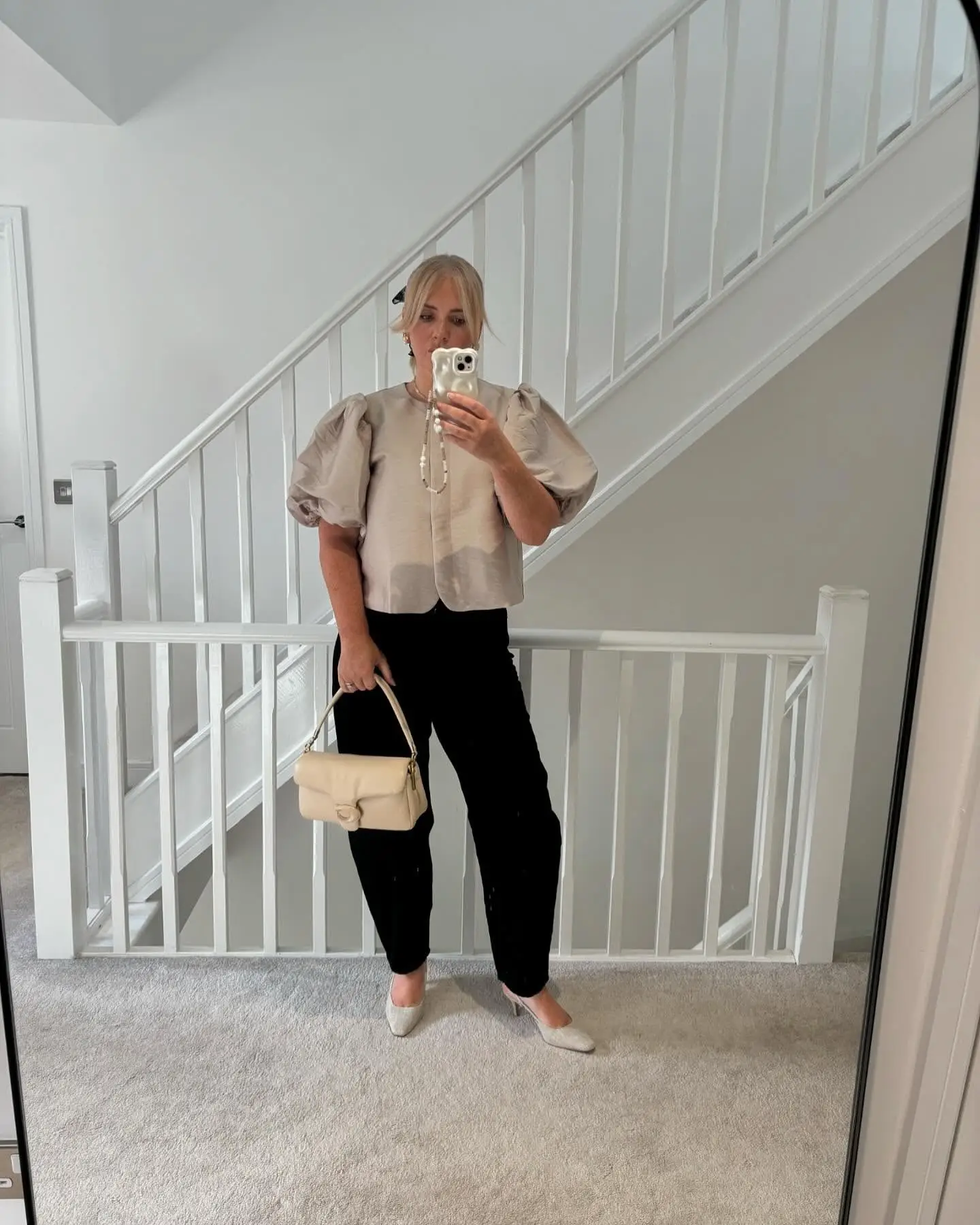 2. Puff Sleeve Blouse With Black Trousers