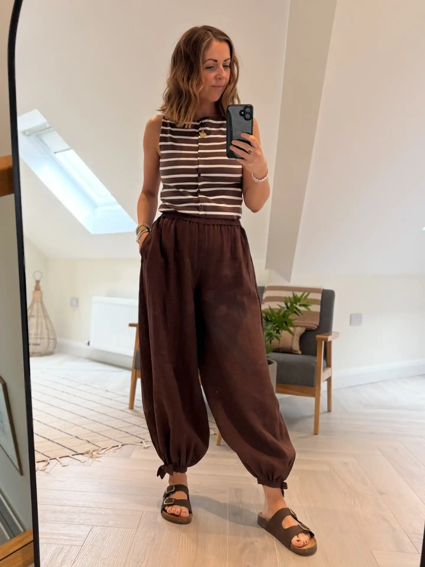 9. Striped Vest With Balloon Leg Trousers