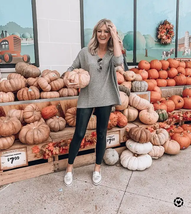 16 Pumpkin Patch Outfits Over 40 That Handle Mud, Hay, and Photos 3 Gray Tunic Sweater With Faux Leather Leggings