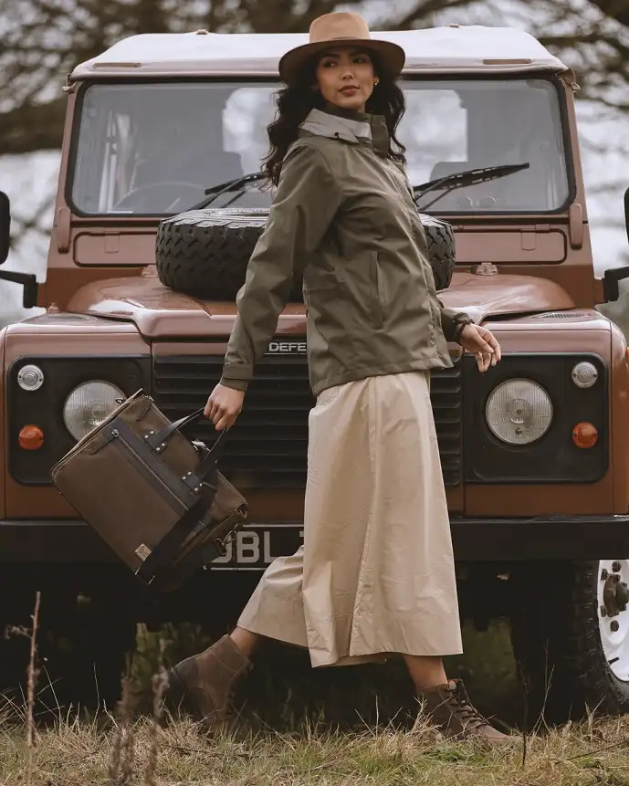 Rain Jacket With Cream Culottes and Suede Boots