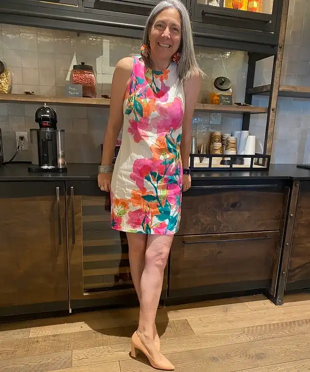 18 Retirement Party Outfits for Women Over 40 (Casual to Formal) 11 Watercolor Floral Shift Dress