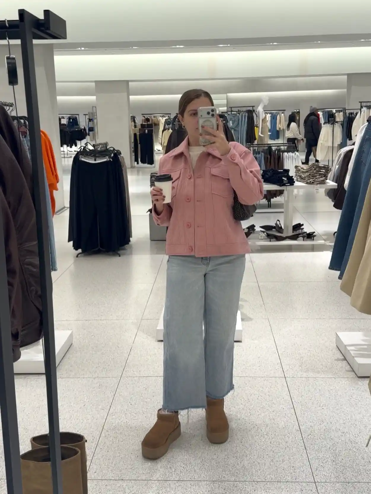 18 Wool Coat Outfits for Women Over 40 You Can Copy This Winter 11 10. Pink Wool Blend Jacket With Light Wide Leg Jeans