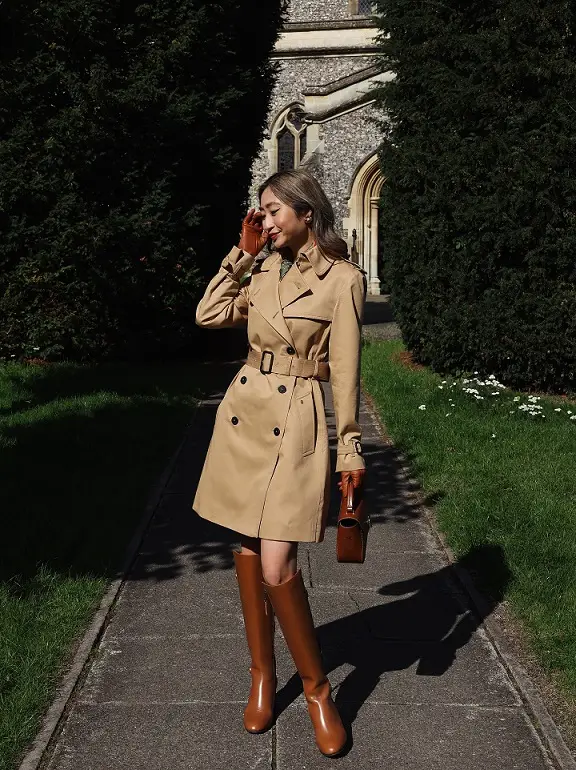 Camel Trench With Wide Jeans and Mary Jane Flats