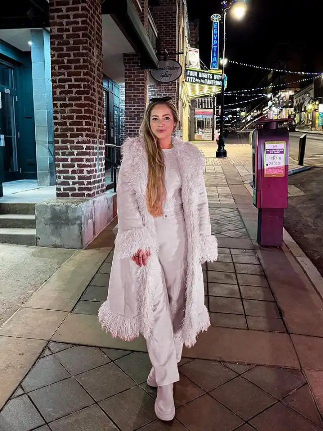 Shaggy Trim Coat Over Cream Denim