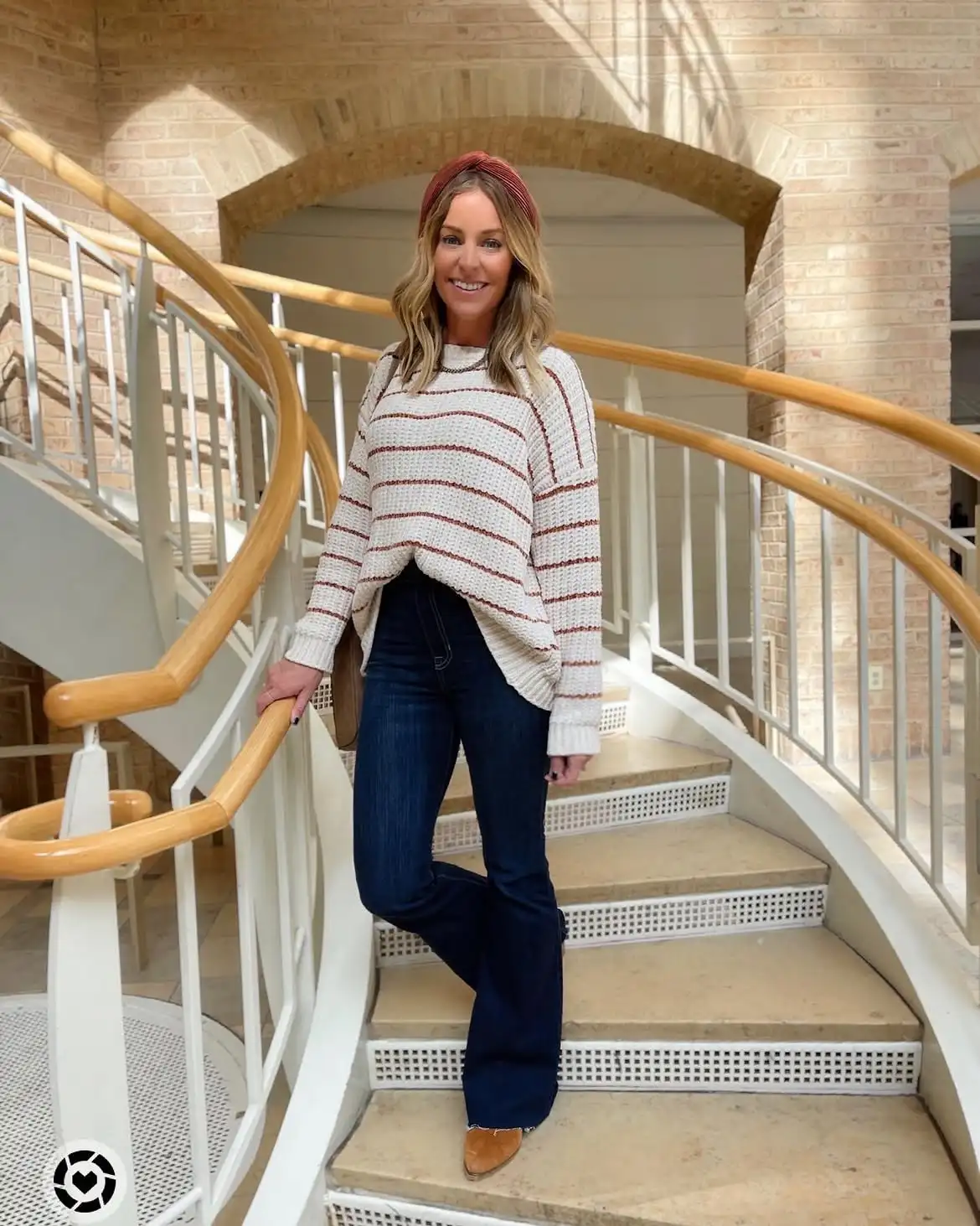 11. Striped Sweater with Dark Wash Flare Jeans