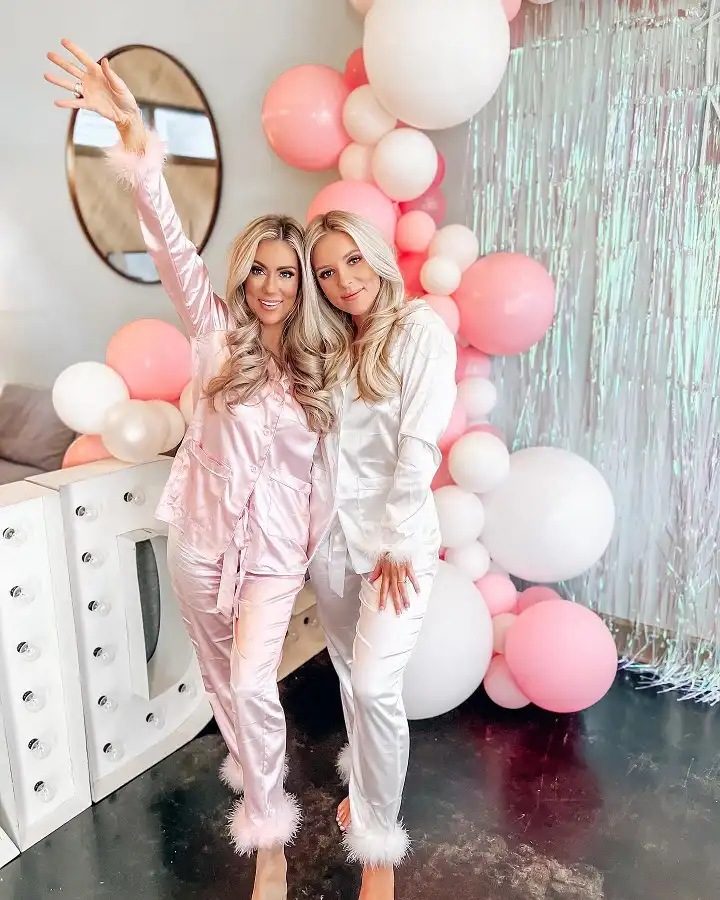 Feather Trim Satin Pajama Sets