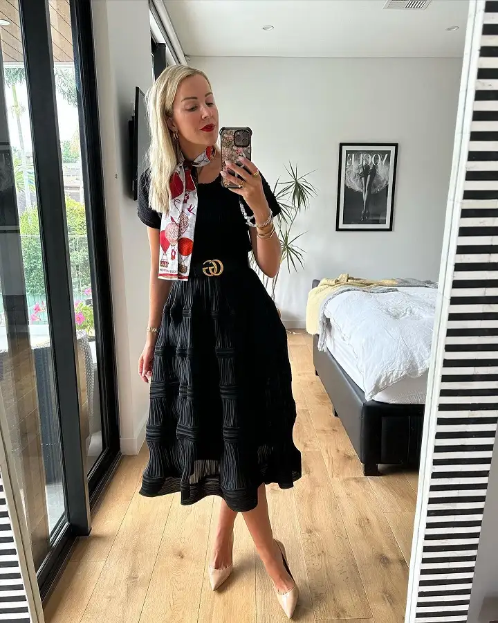 Black Knit Top and Textured Tiered Skirt for a Memorial Lunch