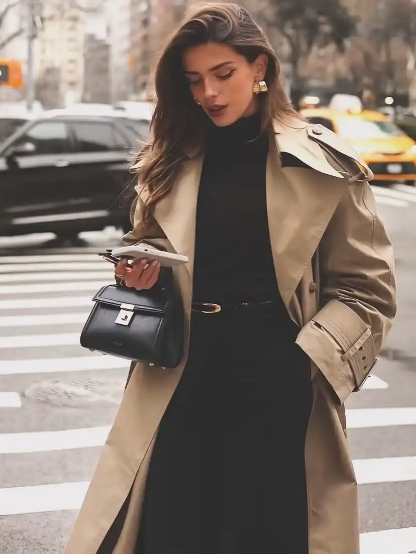 17 Old Money Outfits for Women Over 40 That Look Rich Without Trying 18 A Classic Trench Coat Over All Black for City Days