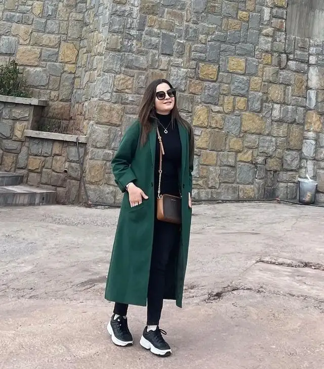 The Forest Green Coat Over All Black
