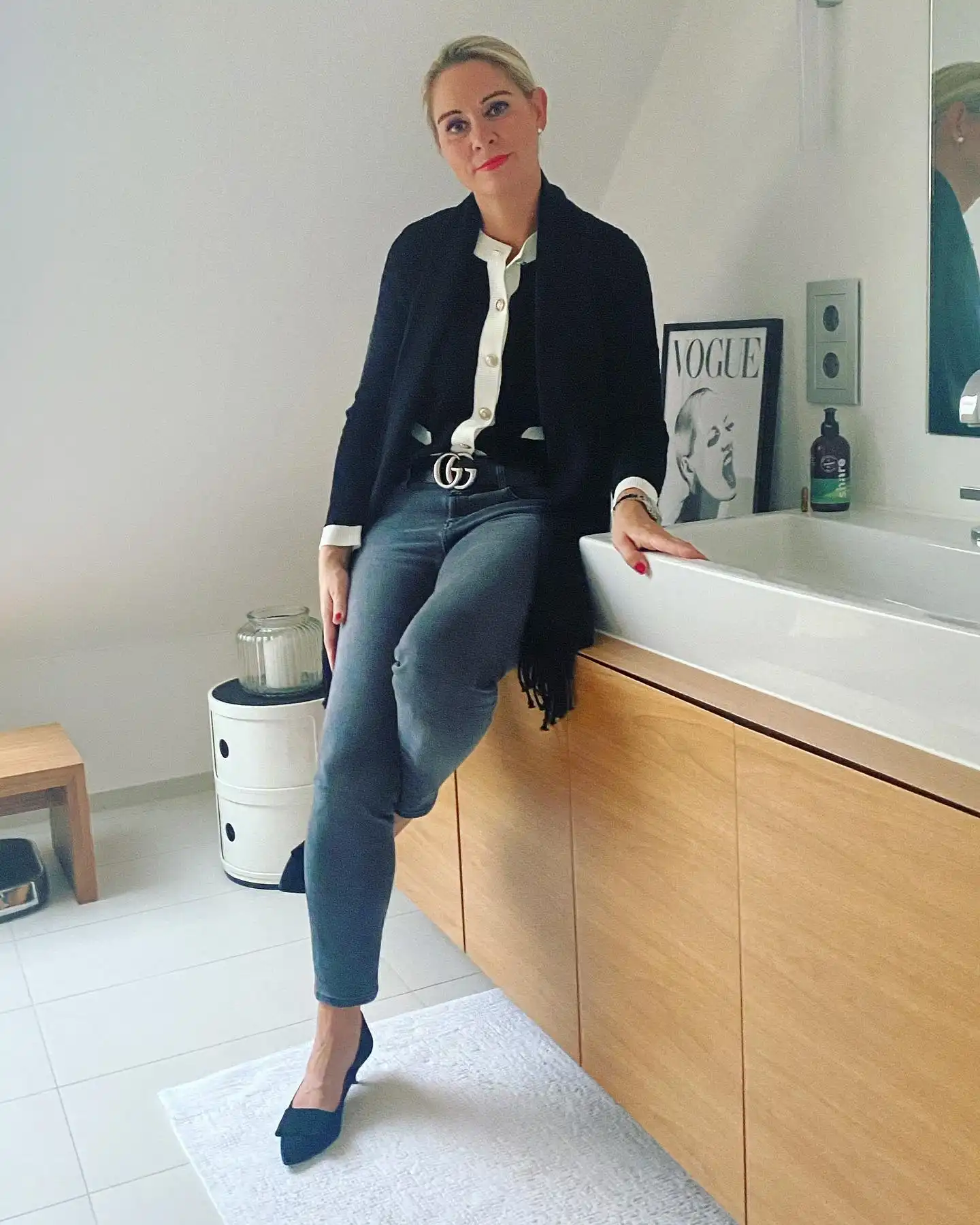 6. Cardigan Layered Over Grey Skinny Jeans