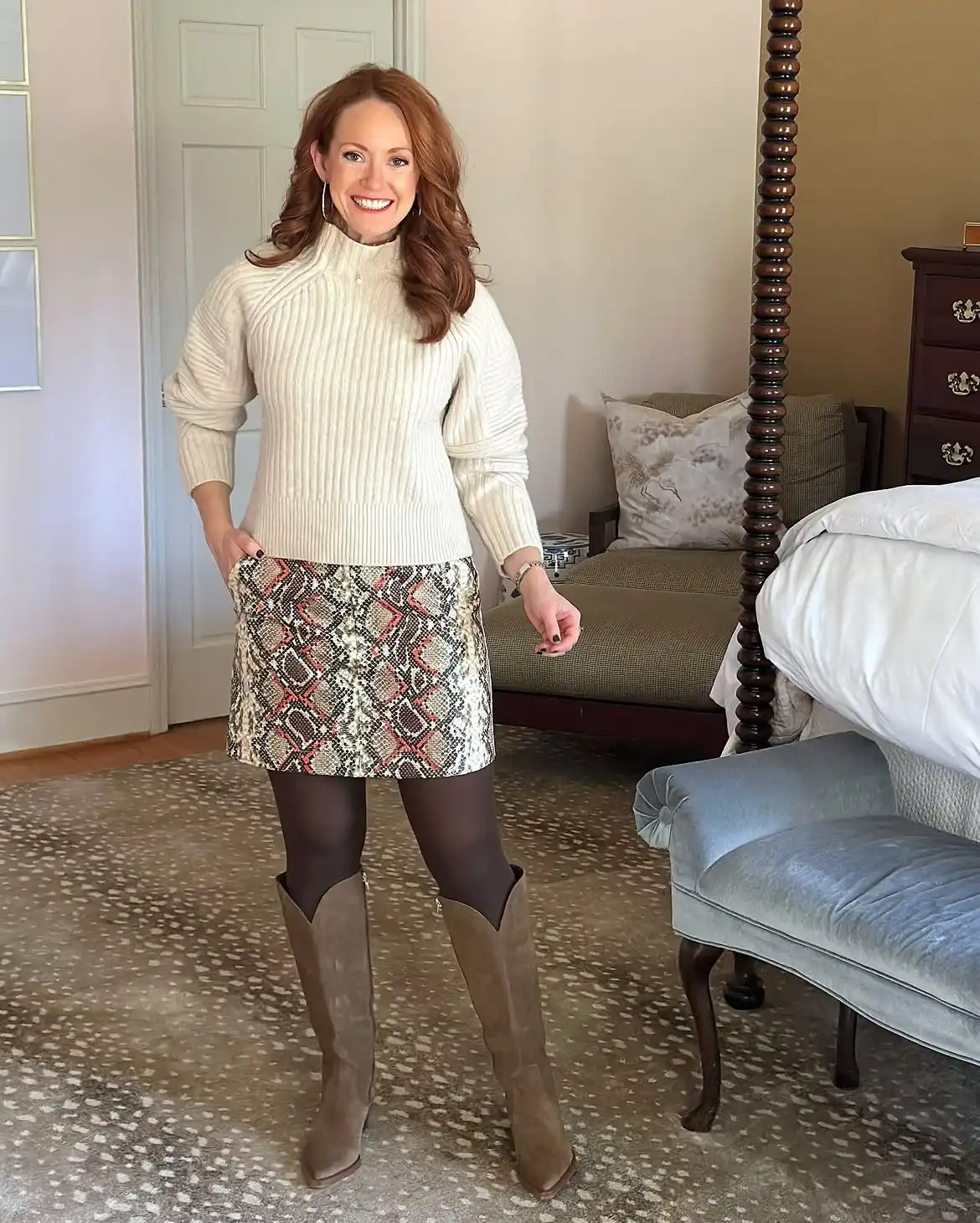 14 Knee-High Boot Outfits Over 40 9 8. A Cream Ribbed Sweater Styled with Suede Boots