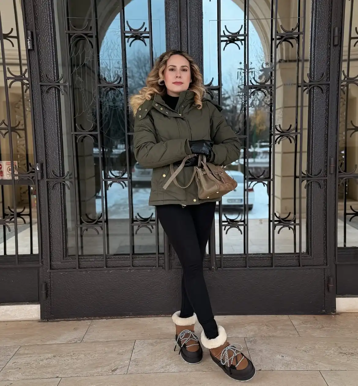 8. Brown Shearling-Trim Snow Boots